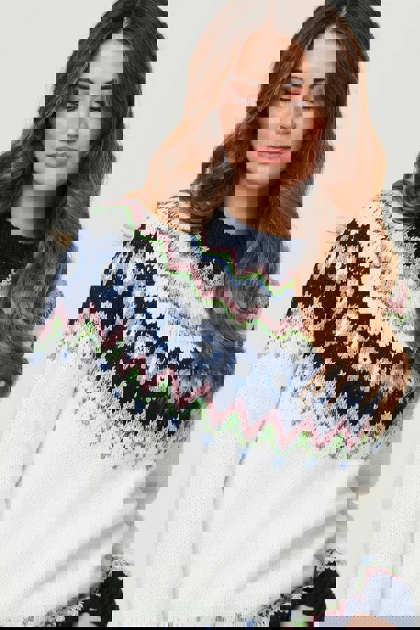 White | Fairisle Print Long Sleeve Jumper
