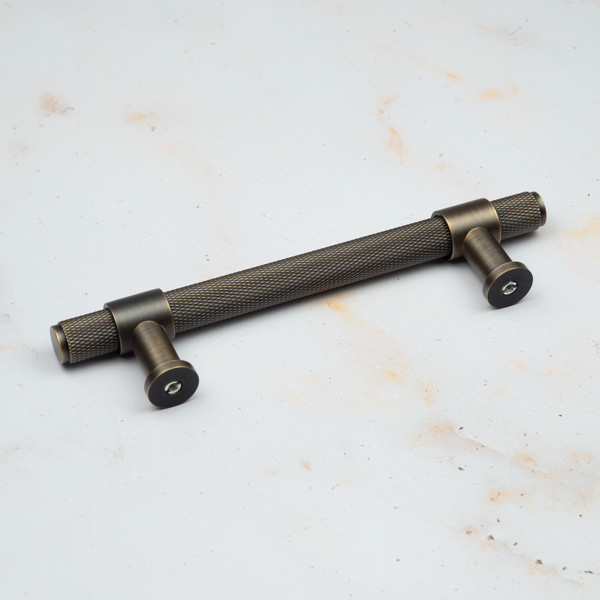 Handle & Home Antique Brass Knurled Handles with Clasp Detailing