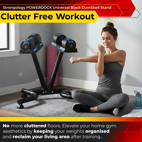 Homeology Durable Steel Adjustable Dumbbell Universal Floor Stand, Space Saver Adjustable Weights Rack (Dumbbells Not Included)