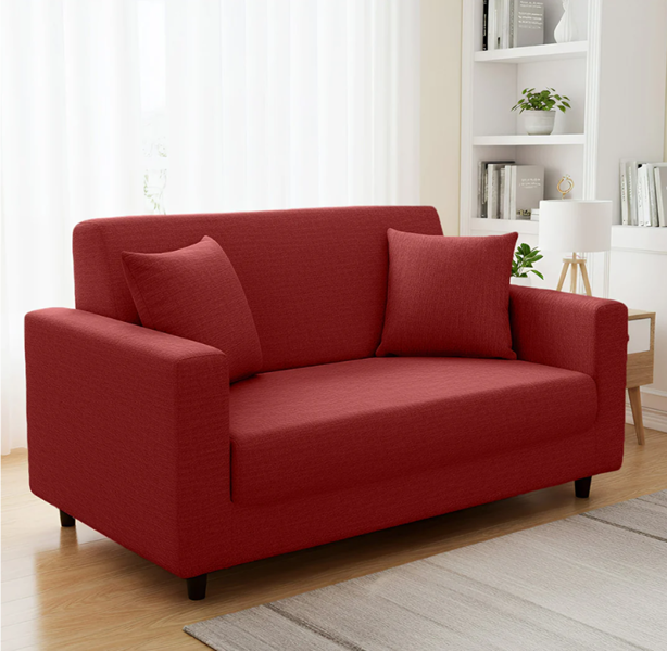 Anyseat 2 Seater Sofa Cover Plain Wine Red Style and Protection For Living Room Sofa Chair Elastic Stretchable Slipcover