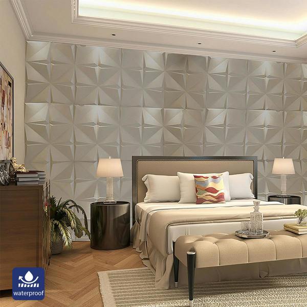 ENER-J Artistic 3D Geometric Relief PU Leather Wall Panels - 60x60cm, 20mm Thickness Size: 600 x 600 mm (Pack of 4)