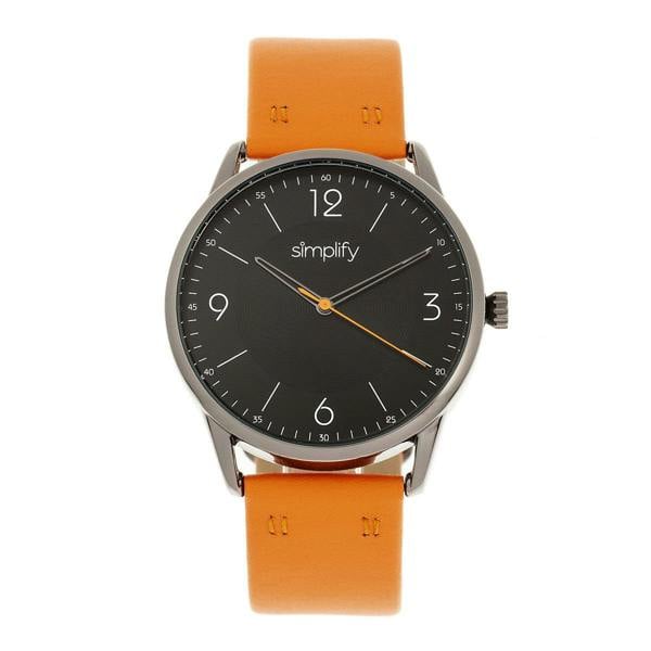 Simplify The 6300 Leather-Band Watch - Orange/Black - SIM6305