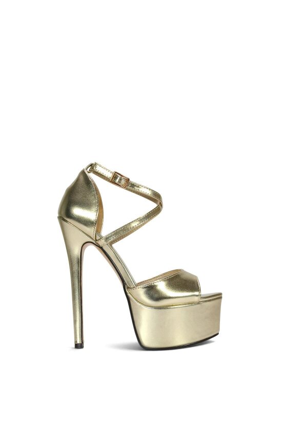 XY LONDON Strappy High Platform Heels With Peep Toe - Gold
