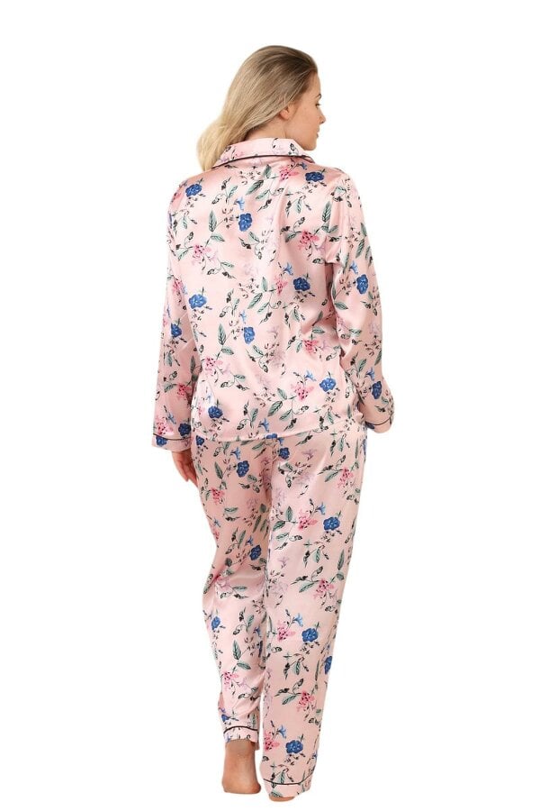 Luxury Satin Floral Pyjama Set – Long Sleeve, Button-Up & Pockets