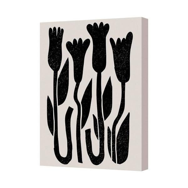 Benjamin Tate Design Abstract Tulip Silhouette Canvas Wall Art Print Black On Beige