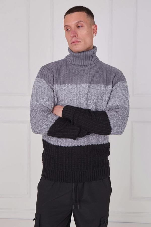 Men's Textured Roll Neck Jumper