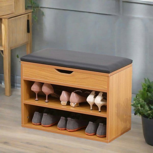 Rafaelo Mobilia Wooden Shoe Storage Bench With Cushioned Seat 60CM