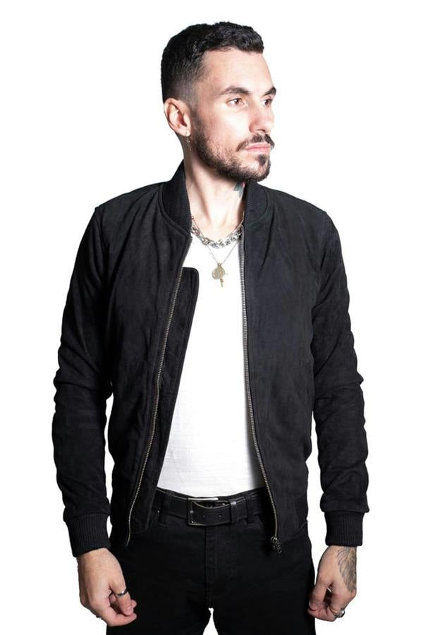 Infinity Leather Mens Retro Goat Suede Varsity Leather Bomber Jacket-Athens