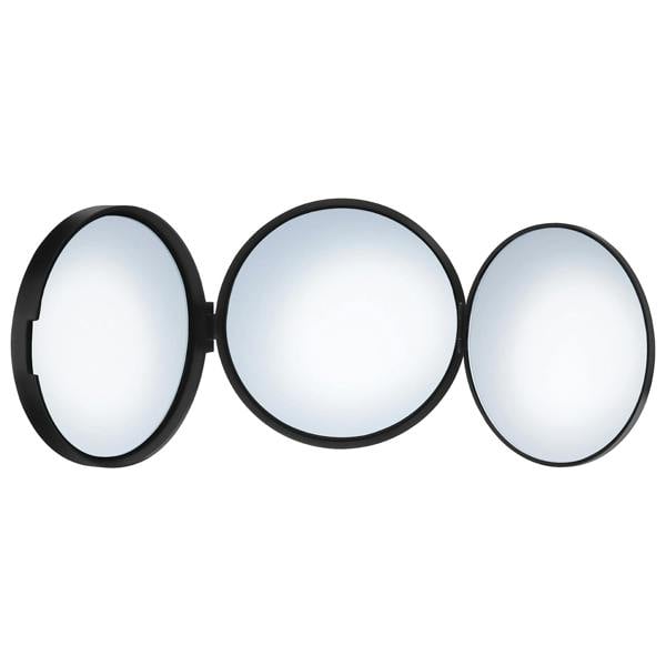 Matt black triple sided travel mirror