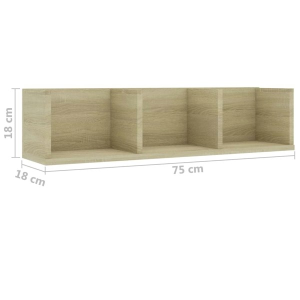 Berkfield CD Wall Shelf Sonoma Oak 75x18x18 cm Engineered Wood