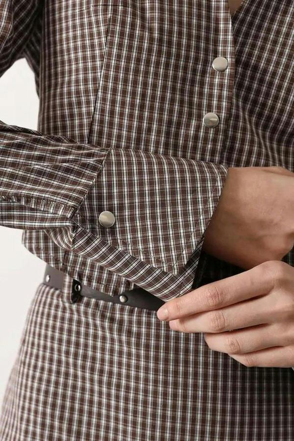 WOVCOR Mini Plaid Fitted Crop Shirt
