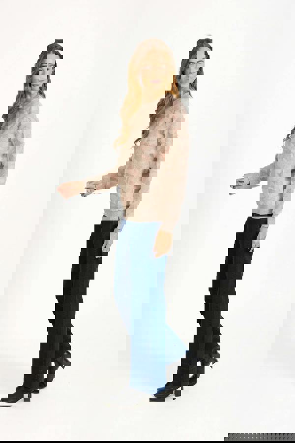 Mudflower Leaf Print Fluffy Yarn Jumper