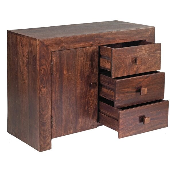 Wyld Haus Phuket Dark Mango Wood 3 Drawer Sideboard 1 Door 3 Drawers