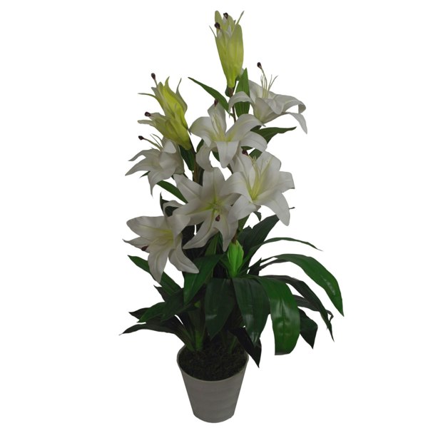 Leaf 90cm (3ft) Artificial Lily Stargazer Style Lillies Plant Large Flowers White