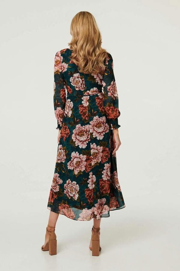 Green | Floral Long Sleeve Layered Maxi Dress