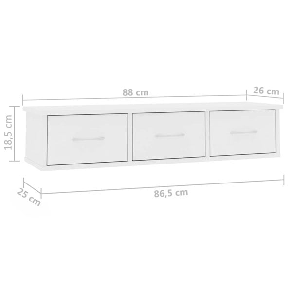 Berkfield Wall-mounted Drawer Shelf White 88x26x18.5 cm Engineered Wood