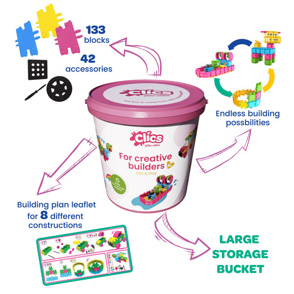 Clics Bucket 8 in 1 Glitter Click and Play 175 PIeces