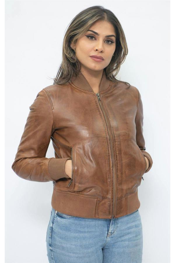 Infinity Leather Womens MA-1 Leather Bomber Jacket-Abbotsford