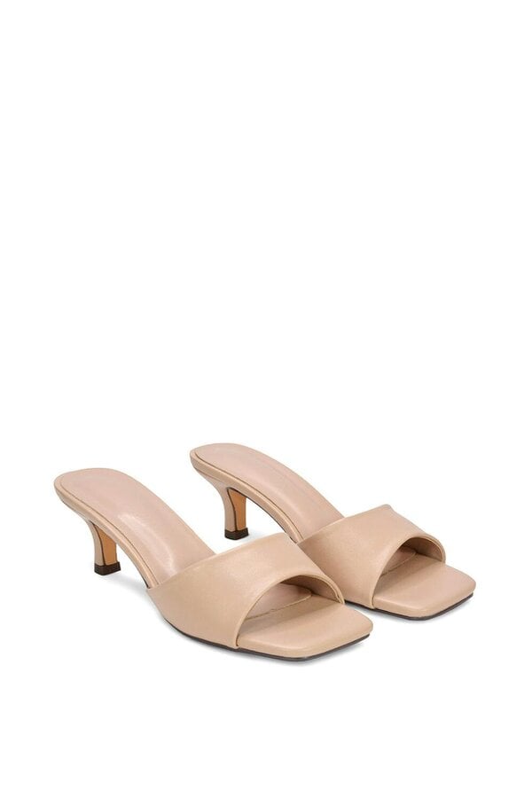 XY LONDON Square Toe Stiletto Kitten Heel Mule Sandals