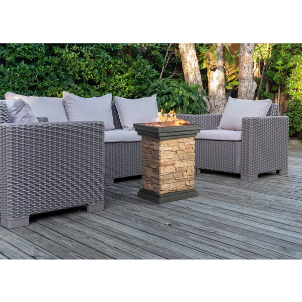 Homeology MAKARA Hand-crafted Stone Fire Column Garden and Patio Gas Fire Pit