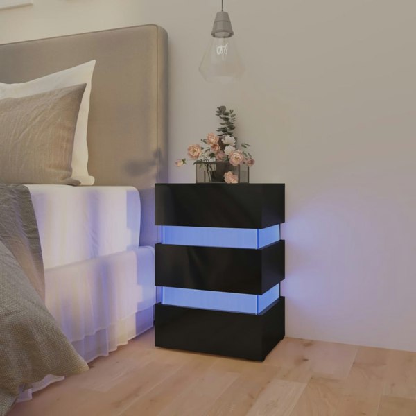 Berkfield LED Bedside Cabinet High Gloss Black 45x35x67 cm Engineered Wood