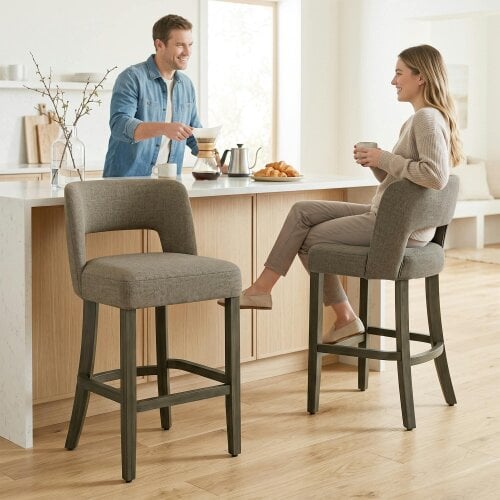 HOMCOM Bar Stools Set of 2 with Curved Backrest, Brown