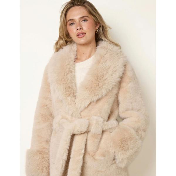 Blue Vanilla Plush Faux Fur Belted Coat
