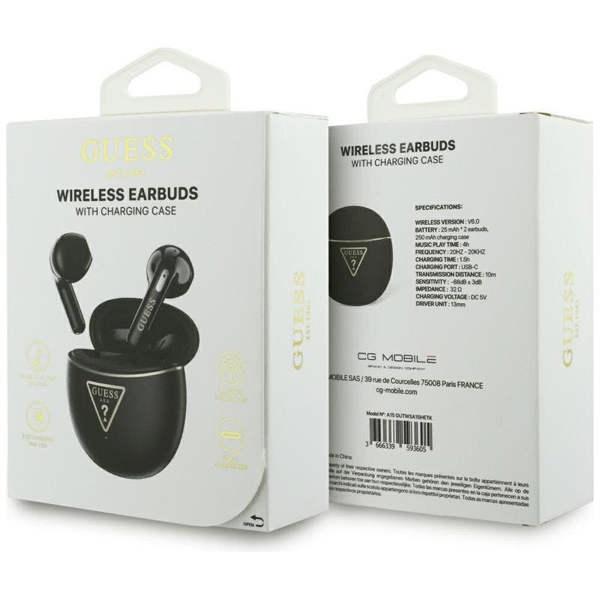 Guess Gold Line Triangle Logo TWS Earphone with Charging Case Black - GUTWSA15HETK