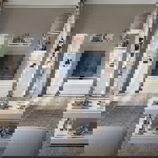 Furniture To Go Lyon 2 Drawer TV Cabinet (including LED lighting) in White and High Gloss