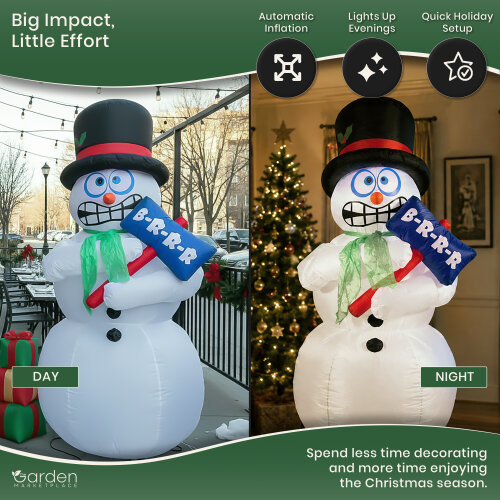 Garden Marketplace 1.8m Inflatable Chattering Snowman Christmas Decoration with 2 LED Lights Self Inflating Waterproof Outdoor Decor