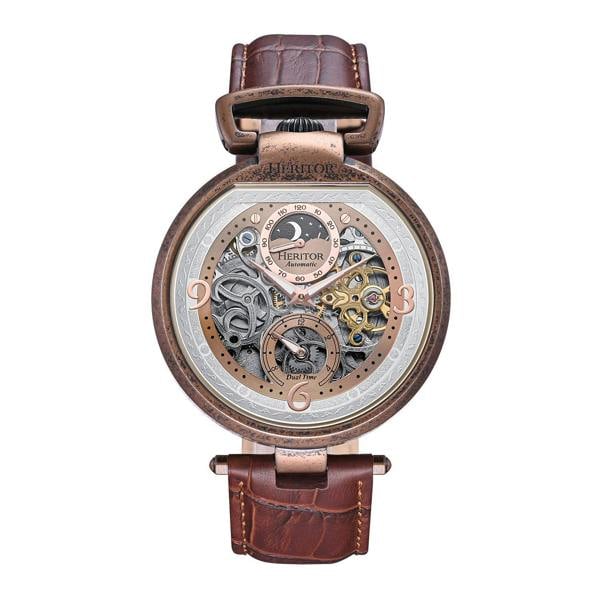 Heritor Automatic Lincoln Semi-Skeleton Leather-Band Watch - Bronze/Brown - HERHS3605