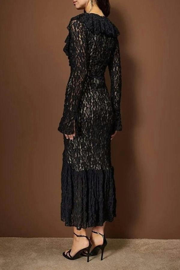 WOVCOR Lined Ruffled Lace Evening Dress