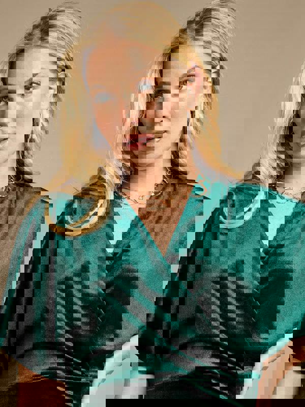 GWD Charlotte Green Wrap Front Velvet Top