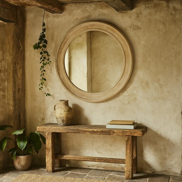 Wyld Haus Round Natural Washed Wood Wall Mirror