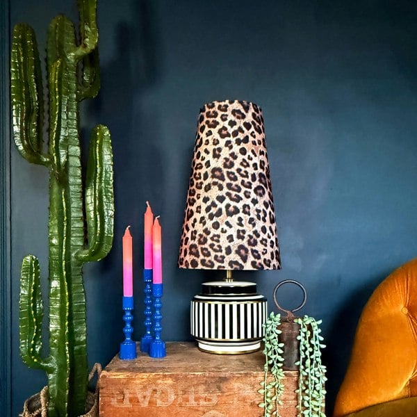 Jaguar Print Oversized Cone Shades - Queen from Love Frankie. Handmade Leopard Print lampshades available in 2 sizes.
