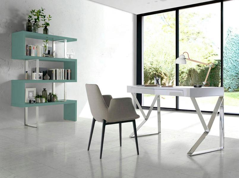 Angel Cerdá White Wood and Chromed Steel Desk 3014
