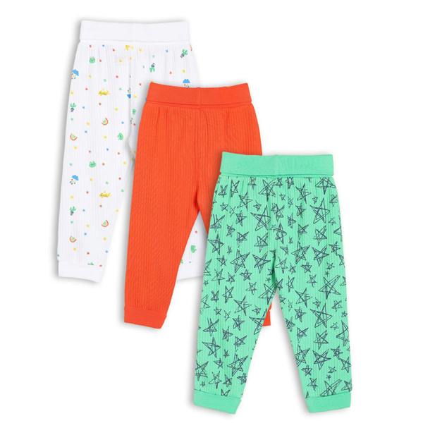 Mini Cuddles Baby Boys 3pk Printed & Solid Joggers, Multicolour
