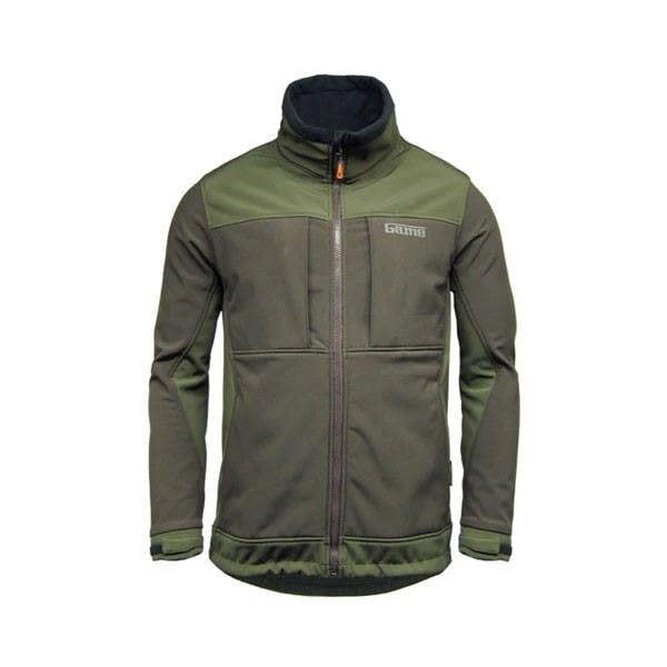 Kids Game Viper Softshell jacket in green, lightweight, water-resistant jacket for outdoor activities
