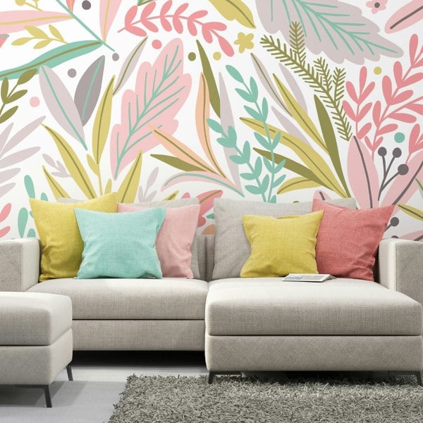 Origin Murals Patterned Leaves Wall Mural Olive & Blush