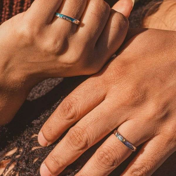 Sea Wave Couple Space Rings