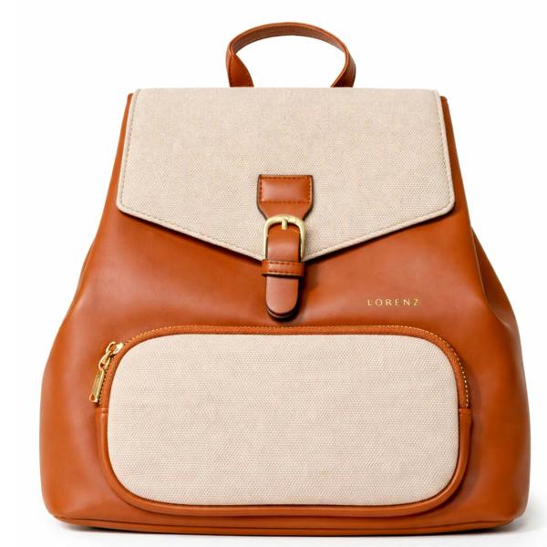 Lorenz Lightweight Woven Look Flapover Rucksack with Drawstring Closure