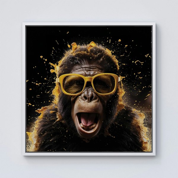 Warren Reed Splash Art Monkey Face With Yellow Glasses Framed Canvas