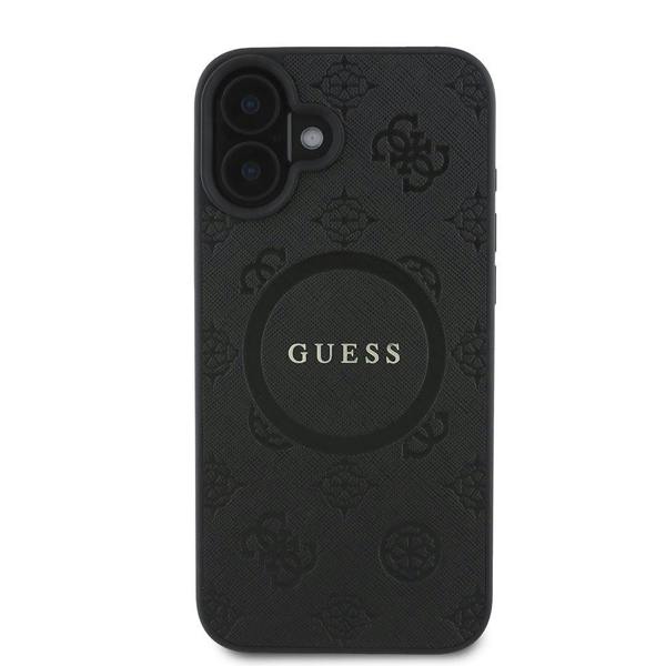 Guess Saffiano Peony Classic Logo Case with MagSafe for iPhone 16 6.1" Black - GUHMP16SAPSMEK