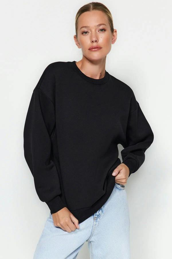 Hoxton Gal Thick Fleece-Lined Regular Fit Crew Neck Basic Knit Sweatshirt