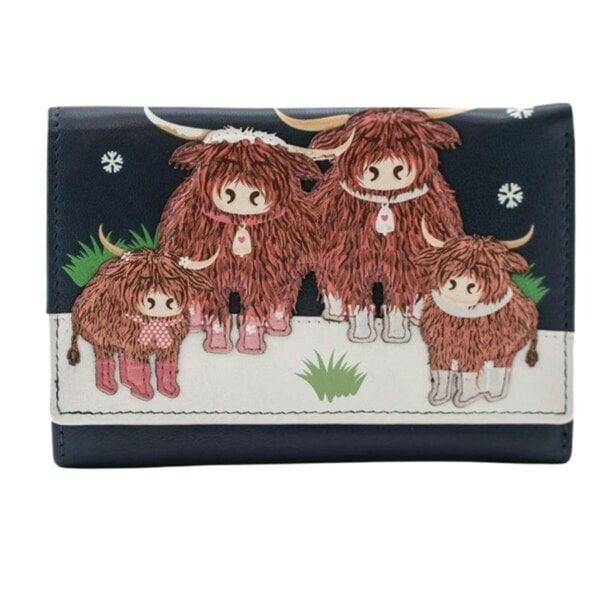 Mala Leather Bella Highland Cow Family Winter Tri Fold Purse