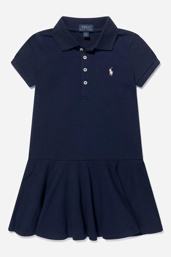 Ralph Lauren Kids Ralph Lauren Girls Cotton Logo Polo Dress in Navy