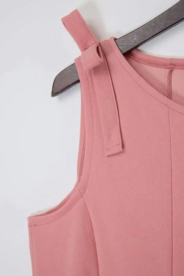 WOVCOR Sleeveless Peplum Blouse with Waist and Shoulder Bow Detail