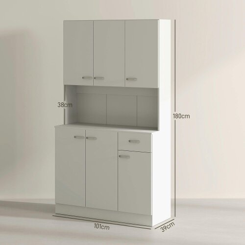 Wyld Haus Rasu 180cm Wooden White Freestanding Kitchen Pantry Storage Cabinet Pantry