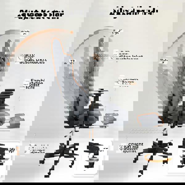 Levede Office Desk Chair Gaming Recliner Adjustable Height with Footrest Grey