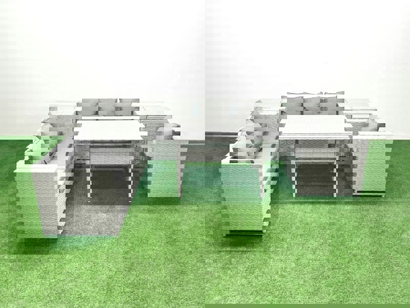 Fimous 6 Pieces Outdoor Rattan Sofa Set with Cushions Patio Garden Furniture Sets with Armchair Dining Table 2 Side Tables